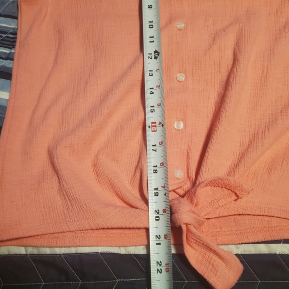 J. Crew Factory Size S Textured Tie Front Button Up Shirt Blouse Stretch Pink - Picture 10 of 10